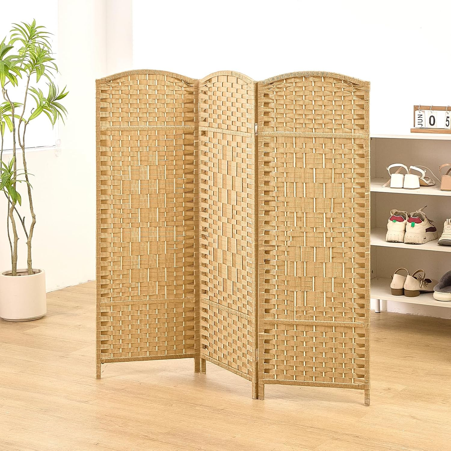 Folding Rattan Style Short Room Divider