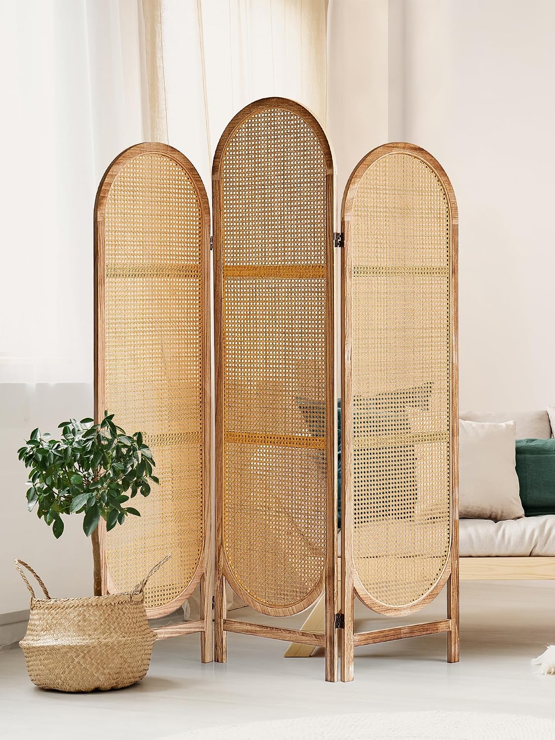 3 Panel Rattan Wooden Room Divider