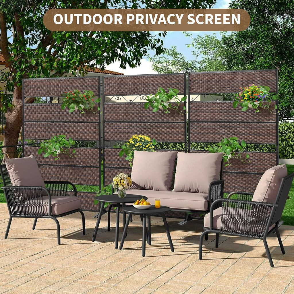 6FT Freestanding Wicker Metal Privacy Screen